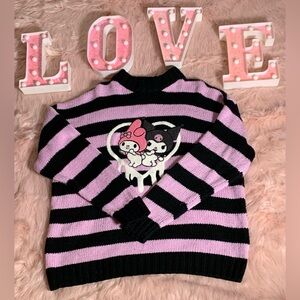Striped Black and Pink Sweater with Character Design